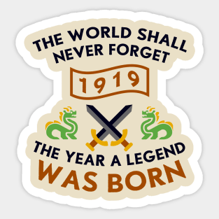 1919 The Year A Legend Was Born Dragons and Swords Design Sticker